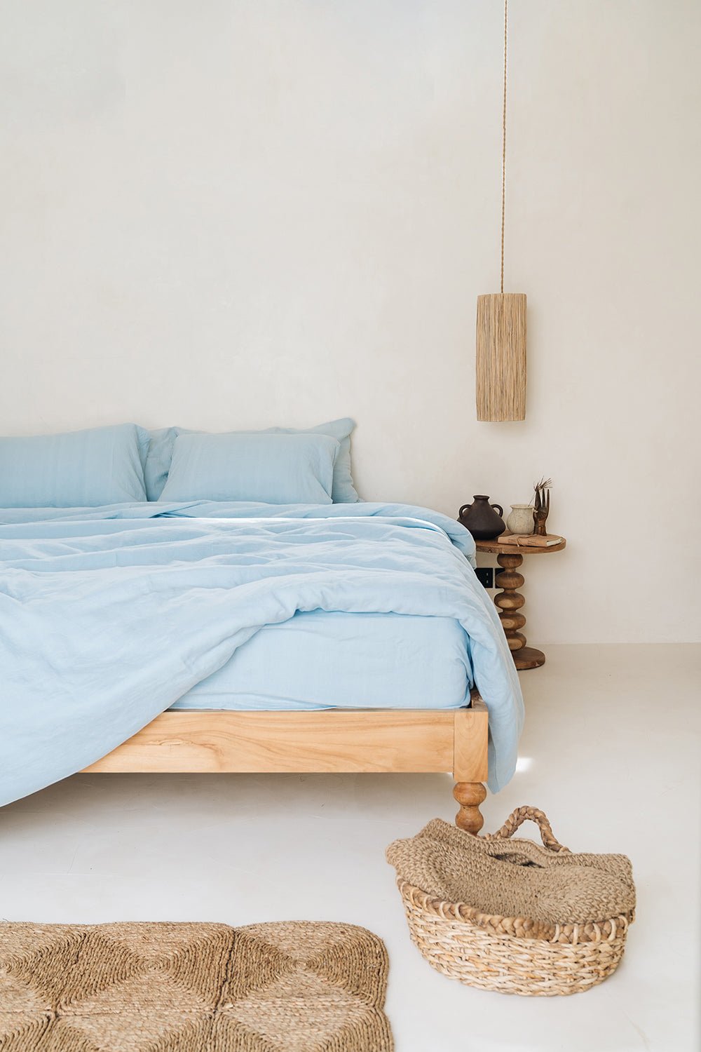 Drap housse bleu ciel