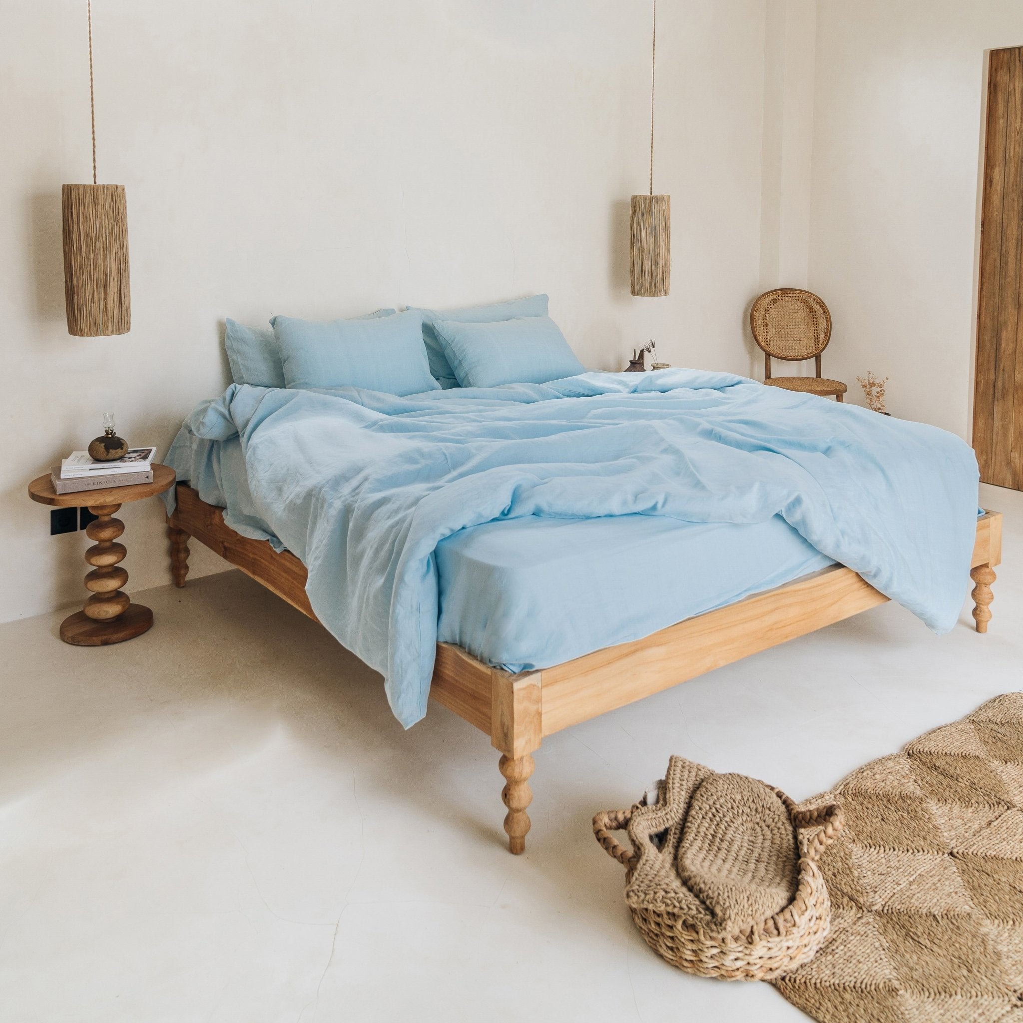 Drap housse bleu ciel