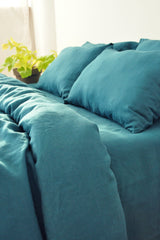 Teal linen pillowcase