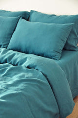 Teal linen pillowcase
