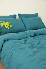 Teal linen pillowcase