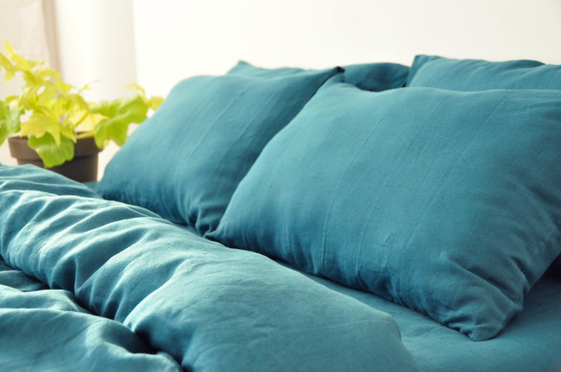 Teal linen pillowcase