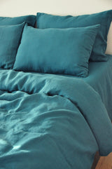 Teal linen pillowcase